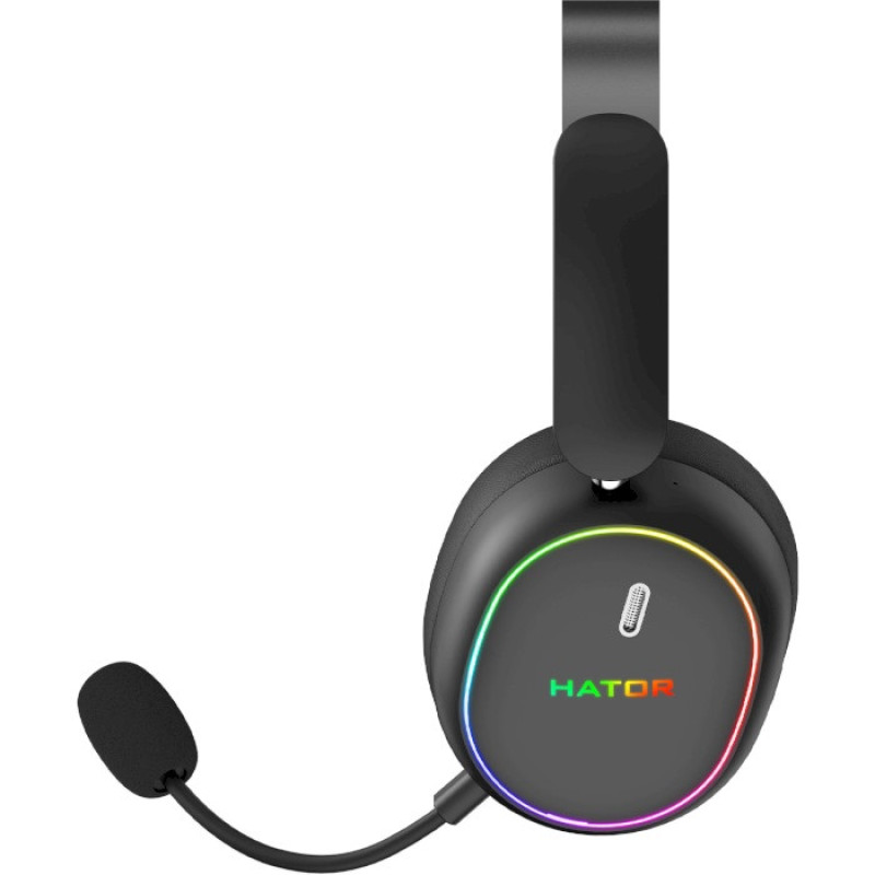 Навушники бездротові Hator Phoenix 2 Wireless, Black, Bluetooth 5.4 / USB 2.4GHz / Type-C, мікрофон (ENC), динаміки 40 мм з неодимовим магнітом, Hybrid ANC, RGB підсвічування, Hi-Res / LDAC, SyncHUB, 16 Ом, 115 дБ, акумулятор 850 mAh, кейс (ESH40)