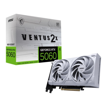 Відеокарта GeForce RTX 5060, MSI, VENTUS 2X OC (White Edition), 8Gb GDDR7, 128-bit, HDMI/3xDP, 2535/28000 MHz, 8-pin (G5060-8V2CW)
