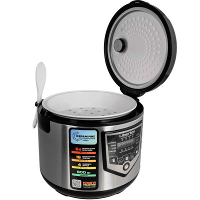 Мультиварка Liberton LMC-3112, Silver/Black, 900W, 5л, керування електронне, 16 програм, підтримка температури, відстрочка старту, паровий клапан,  захист від перегріву
