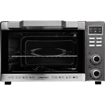 Електродуховка Liberton LEO-501E Inox, 2000W, 50л, 70-250 °C, 3 режими приготування, конвекція, підсвічування, гриль, деко, тримач для деки та рожна, піддон для жиру, рожен