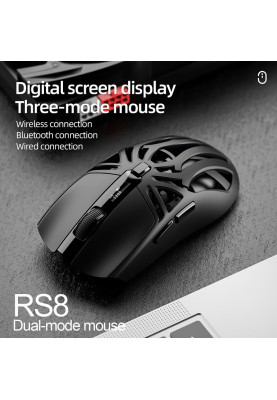 Миша бездротова SMAILWOLF RS8, Black, Bluetooth 5.1 / USB 2.4GHz / Type-C, оптична (сенсор E-Sports), 1200 - 10 000 dpi, RGB підсвічування, 6 кнопок, цифровий LCD екран