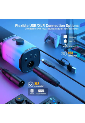 Мікрофон Maono PD100X RGB, Black, Type-C / XLR, динамічний