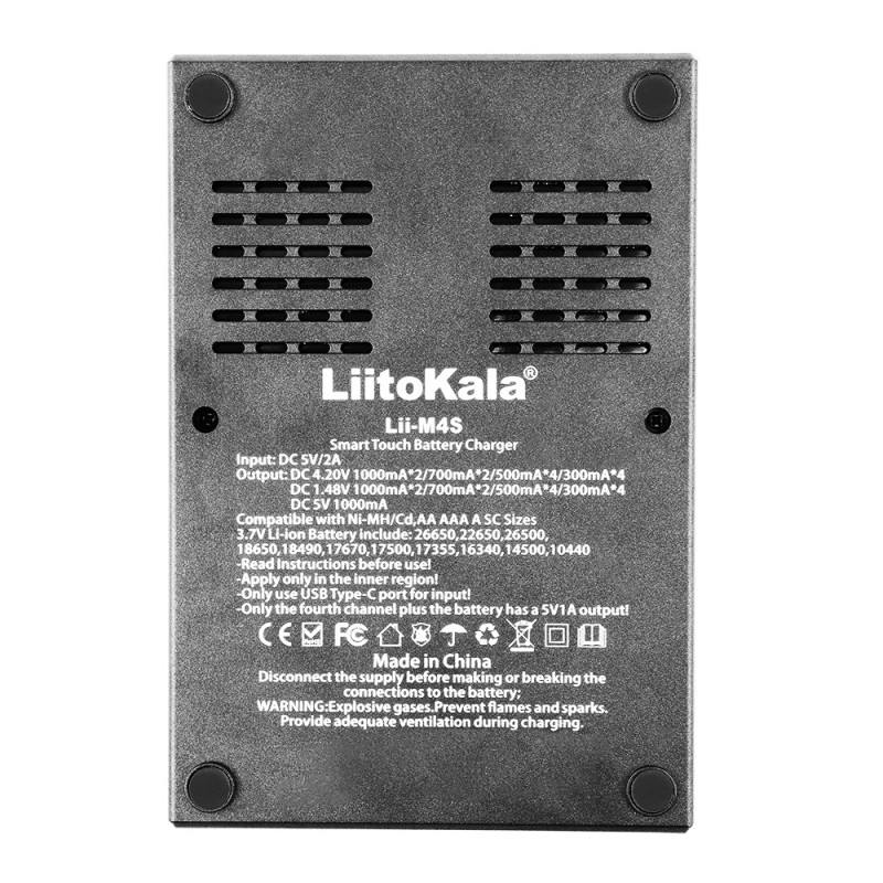Зарядний пристрій LiitoKala Lii-M4S, Black, 4xAA/AAA/C Ni-MH/Ni-Cd, 26650/21700/26500/18650/1850 Li-Ion, живлення від USB