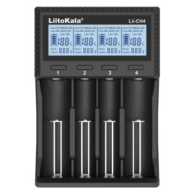 Зарядний пристрій LiitoKala Lii-CH4, Black, 4xAA/AAA/C Ni-MH/Ni-Cd, 21700/26650/18650/14500/10440 Li-Ion / LiFePO4, живлення від USB