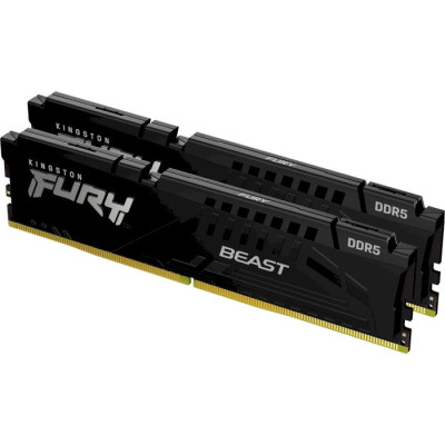 Пам'ять 32Gb x 2 (64Gb Kit) DDR5, 5600 MHz, Kingston Fury Beast, Black, 36-38-38, 1.25V, з радіатором, EXPO (KF556C36BBE2K2-64)