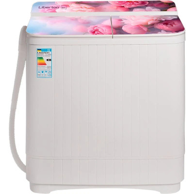 Пральна машина напівавтоматична Liberton LWM-8000 PUMP, White/Decor, з 2 барабанами, завантаження 8кг, 3 режими, 1350 об/хв, таймер, А+, 85х43х75см