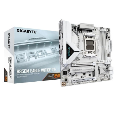 Материнська плата AM5 Gigabyte B850M EAGLE WIFI6E ICE, B850, 4xDDR5, Int.Video (CPU), 4xSATA3, 2xM.2, 1xPCI-E 5.0 x16, 1xPCI-E 3.0 x16, Realtek 7.1, Realtek 2.5GbE, WiFi 6E, Bluetooth 5.3, 7xUSB 3.2 / 8xUSB 2.0, HDMI/2xDP, MicroATX