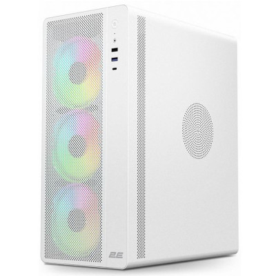 Корпус 2E Credo Plus V510W, White, без БЖ, Mid Tower, для ATX / Micro ATX / Mini ITX, 1xType-C / 1xUSB 3.0 / 1xUSB 2.0, макс. CPU - 160 мм / VGA - 310 мм, 4x120 мм RGB "Rainbow", бічна панель із загартованого скла (2E-V510W)