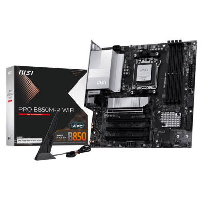 Материнська плата AM5 MSI PRO B850M-P WIFI, B850, 4xDDR5, Int.Video (CPU), 4xSATA3, 3xM.2, 1xPCI-E 5.0 x16, 3xPCI-E 3.0 x16, ALC897, Realtek 8126VB 5Gb, WiFi 7, Bluetooth 5.4, 9xUSB 3.2 / 8xUSB 2.0, HDMI/DP, Micro ATX