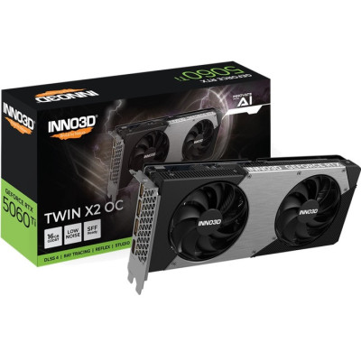 Відеокарта GeForce RTX 5060 Ti, Inno3D, TWIN X2 OC, 16Gb GDDR7, 128-bit, HDMI/3xDP, 2602/28000 MHz, 8-pin (N506T2-16D7X-191073N)