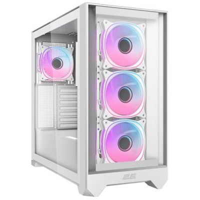 Корпус 2E Gaming Dominator Pro (G2302W), White, без БЖ, Mid Tower, для ATX / Micro ATX / Mini ITX, 1xType-C / 2xUSB 3.0, макс. CPU - 165 мм / VGA - 380 мм, 4x120 ARGB, бічна панель із загартованого скла, RGB Hub з пультом ДК (2E-G2302W)