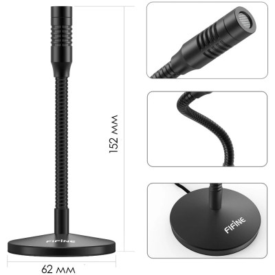 Мікрофон Fifine K050, Black, USB, на підставці, регульований кут, 2 м, -47 дБ