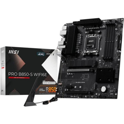 Материнська плата AM5 MSI PRO B850-S WIFI6E, B850, 4xDDR5, Int.Video (CPU), 4xSATA3, 2xM.2, 2xPCI-E 4.0 x16, 1xPCI-E 3.0 x1, ALC897, Realtek 8125 2.5G, WiFi 6E, Bluetooth 5.3, 11xUSB 3.2 / 4xUSB 2.0, HDMI/DP, ATX