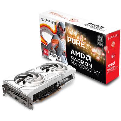 Відеокарта Radeon RX 9060 XT, Sapphire, PURE (White Edition), 16Gb GDDR6, 128-bit, HDMI/2xDP, 3290/20000 MHz, 8-pin (11350-02-20G)