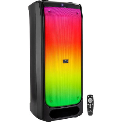 Колонка портативна 2.0 REAL-EL X-797, Black, 90 Вт (2 x 45 Вт), Bluetooth, AUX / USB / microSD, RGB підсвічування, два мікрофонних входи з функцією "эхо", пульт ДК, акумулятор 88.8 Вт/год