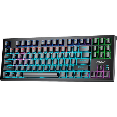 Клавіатура Aula F3032 "Wind", Black, USB, механічна (перемикачі KRGD Red), RGB підсвічування (21 режим), 87 кнопок, в комплекті 21 жовтий кейкап, 1.6 м, EN/UA (6948391204673)