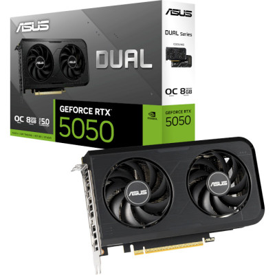 Відеокарта GeForce RTX 5050, Asus, DUAL OC, 8Gb GDDR6, 128-bit, HDMI/3xDP, 2677/20000 MHz, 8-pin (DUAL-RTX5050-O8G)