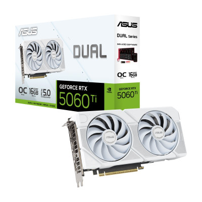 Відеокарта GeForce RTX 5060 Ti, ASUS, DUAL OC (White Edition), 16Gb GDDR7, 128-bit, HDMI/3xDP, 2632/28000 MHz, 8-pin (DUAL-RTX5060TI-O16G-WHITE)