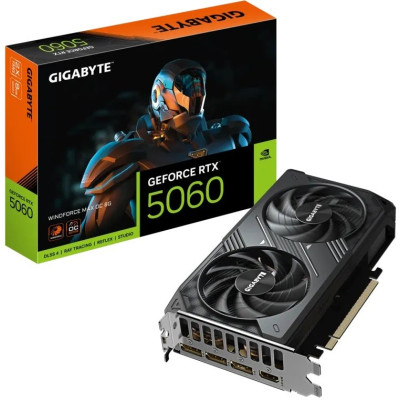 Відеокарта GeForce RTX 5060, Gigabyte, WINDFORCE MAX OC, 8Gb GDDR7, 128-bit, HDMI/3xDP, 2512/28000 MHz, 8-pin (GV-N5060WF2MAX OC-8GD)