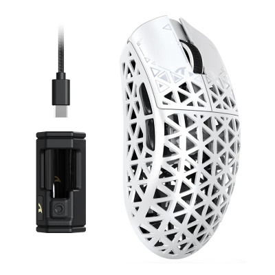 Миша бездротова Attack Shark R5 Ultra Carbon Fiber, White, Bluetooth 5.2 / USB 2.4GHz / Type-C, оптична (сенсор PixArt PAW3950 Max), до 42 000 dpi, 50G, 750IPS, чіп Nordic 52840, 5 кнопок, перемикачі Omron, акумулятор, 39 г