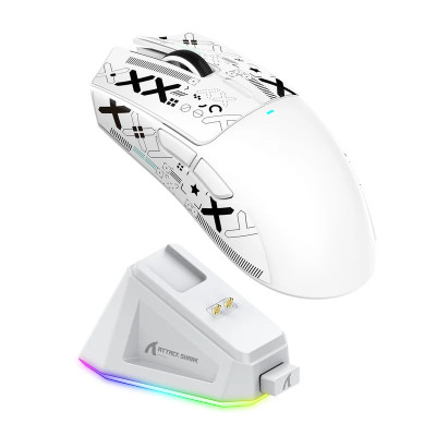 Миша бездротова Attack Shark X11 + док-станція, White (Tape), Bluetooth 5.2 / USB 2.4GHz / Type-C, оптична (сенсор PixArt PAW3311), до 22 000 dpi, 40G, 400IPS, 5 кнопок, перемикачі Huano, акумулятор, 63 г