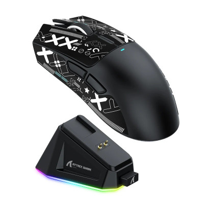 Миша бездротова Attack Shark X11 + док-станція, Black (Tape), Bluetooth 5.2 / USB 2.4GHz / Type-C, оптична (сенсор PixArt PAW3311), до 22 000 dpi, 40G, 400IPS, 5 кнопок, перемикачі Huano, акумулятор, 63 г