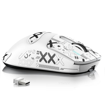 Миша бездротова Attack Shark X3 Max, White (Grip Tape), Bluetooth 5.2 / USB 2.4GHz / Type-C, оптична (сенсор PixArt PAW3950), до 42 000 dpi, 50G, 750IPS, 5 кнопок, перемикачі Omron, акумулятор, 49 г