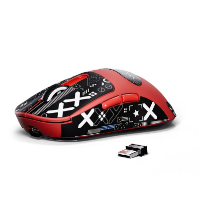 Миша бездротова Attack Shark X3, Red (Tape), Bluetooth 5.2 / USB 2.4GHz / Type-C, оптична (сенсор PixArt PAW3395), до 26 000 dpi, 50G, 650IPS, 5 кнопок, перемикачі Kailh GM 8.0, акумулятор, 49 г