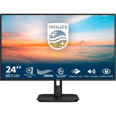 Монітор 23.8" Philips 24E1N1200A/00, Black, WLED, IPS, 1920x1080 (16:9), 4 мс, 120 Гц, 300 кд/м², 1500:1, 178°/178°, VGA/HDMI/DP, 2 x 2 Вт, Vesa 100x100, Adaptive Sync