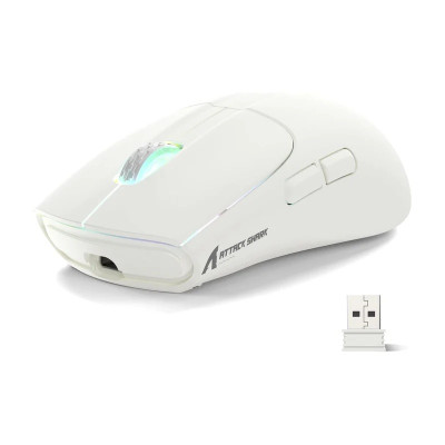 Миша бездротова Attack Shark X5, White, Bluetooth / USB 2.4GHz / Type-C, оптична (сенсор PixArt PAW3212), 800 - 4000 dpi, 10G, RGB підсвічування, 5 кнопок, акумулятор 280 mAh, 49 г