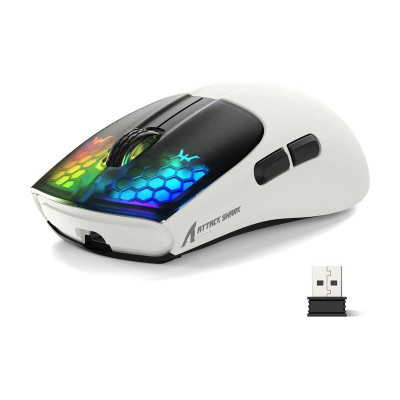 Миша бездротова Attack Shark X5, White/Black, Bluetooth / USB 2.4GHz / Type-C, оптична (сенсор PixArt PAW3212), 800 - 4000 dpi, 10G, RGB підсвічування, 5 кнопок, акумулятор 280 mAh, 49 г