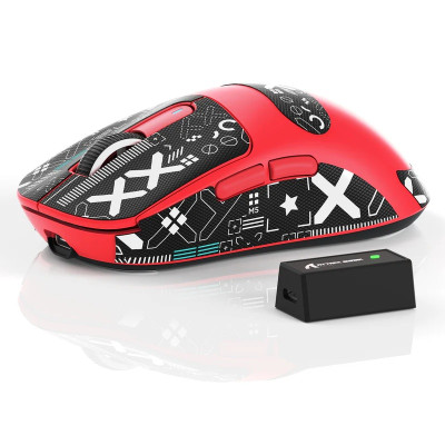 Миша бездротова Attack Shark X3 Pro, Red (Tape), Bluetooth 5.2 / USB 2.4GHz / Type-C, оптична (сенсор PixArt PAW3395), до 26 000 dpi, 50G, 650IPS, 5 кнопок, перемикачі Kailh GM 8.0, акумулятор, 59 г