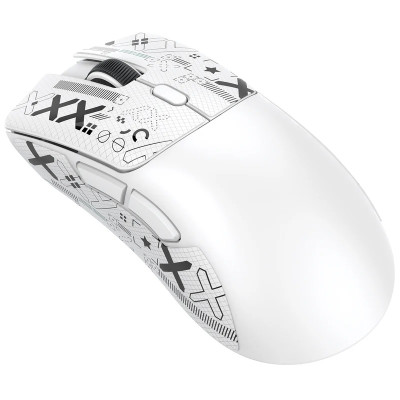 Миша бездротова Attack Shark R1, White (Tape), Bluetooth / USB 2.4GHz / Type-C, оптична (сенсор PixArt PAW3311), 800 - 18 000 dpi, 40G, 400 IPS, 6 кнопок, акумулятор 300 mAh, 59 г