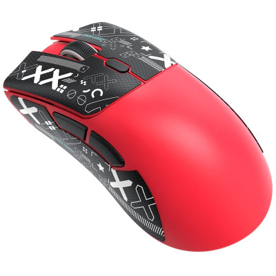Миша бездротова Attack Shark R1, Red (Tape), Bluetooth / USB 2.4GHz / Type-C, оптична (сенсор PixArt PAW3311), 800 - 18 000 dpi, 40G, 400 IPS, 6 кнопок, акумулятор 300 mAh, 59 г