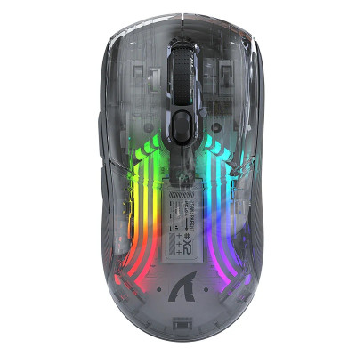 Миша бездротова Attack Shark X2, Transparent Black, Bluetooth 5.0 / USB 2.4GHz / Type-C, оптична (сенсор PixArt 3212), 800 - 2400 dpi, RGB підсвічування, 5 кнопок, акумулятор 800 mAh