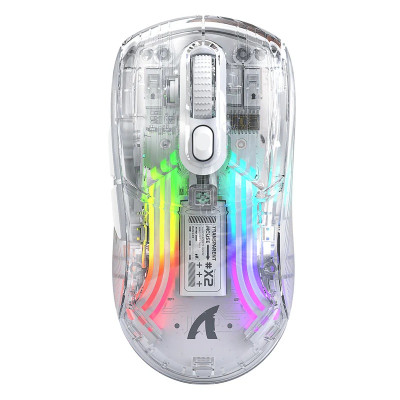 Миша бездротова Attack Shark X2, Transparent White, Bluetooth 5.0 / USB 2.4GHz / Type-C, оптична (сенсор PixArt 3212), 800 - 2400 dpi, RGB підсвічування, 5 кнопок, акумулятор 800 mAh