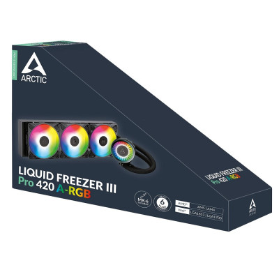 Система рідинного охолодження Arctic Liquid Freezer III Pro 420 A-RGB, Black, вентилятори 3х140 мм, 400-2500 обертів/хв, сумісність з Intel/AMD: LGA1700, LGA1851/AM4, AM5 (ACFRE00185A)