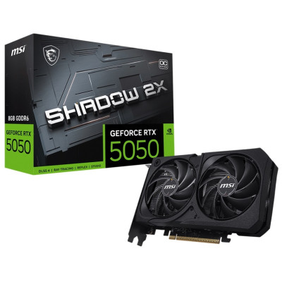 Відеокарта GeForce RTX 5050, MSI, SHADOW 2X OC, 8Gb GDDR6, 128-bit, HDMI/3xDP, 2617/20000 MHz, 8-pin (G5050-8S2C)