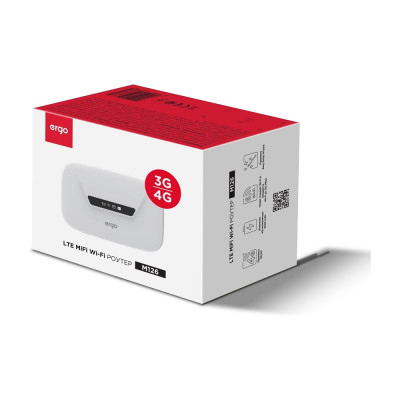 Модем 4G Ergo M126 box, White, GSM GPRS/EDGE, HSPA+, DC-HSPA+, LTE, Wi-Fi, тип підключення USB Модем 4G Ergo M126 box, White, GSM GPRS/EDGE, HSPA+, DC-HSPA+, LTE, Wi-Fi, тип підключення USB