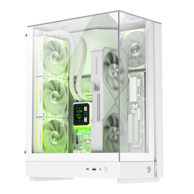 Корпус GameMax T20, White, без БЖ (формат SFX-L), Mid Tower, для MicroATX / Mini-ITX, 1xType-C / 1xUSB 3.0, макс. CPU - 160 мм / VGA - 382 мм, 2x120 мм ARGB, бічна, передня та верхня панель із загартованого скла