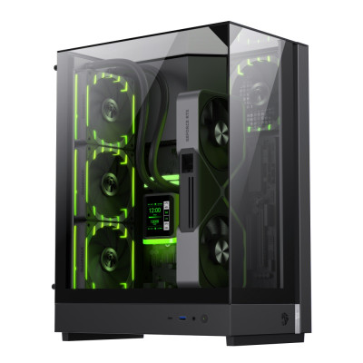 Корпус GameMax T20, Black, без БЖ (формат SFX-L), Mid Tower, для MicroATX / Mini-ITX, 1xType-C / 1xUSB 3.0, макс. CPU - 160 мм / VGA - 382 мм, 2x120 мм ARGB, бічна, передня та верхня панель із загартованого скла