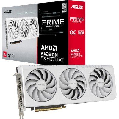 Відеокарта Radeon RX 9070 XT, Asus, PRIME OC (White Edition), 16Gb GDDR6, 256-bit, HDMI/3xDP, 3030/20000 MHz, 3x8-pin (PRIME-RX9070XT-O16G-WHITE)
