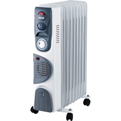 Обігрівач масляний Edler EDSH-77S9F, White, 2000 Вт, 9 секцій, 3 режими роботи 800/1200/2000 Вт, площа обігріву 20м.кв, терморегулятор, захист від перегріву, світловий індикатор роботи