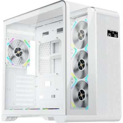 Корпус 1stPlayer RT7, White, без БЖ, Midi Tower, для ATX / Micro ATX / Mini ITX, 1xType-C / 2xUSB 3.0, макс. CPU - 157 мм / VGA - 410 мм, бічна панель із загартованого скла, цифровий екран