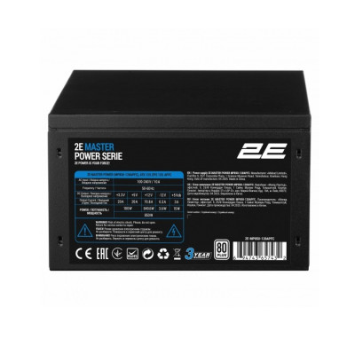 Блок живлення 850 Вт, 2E Master Power, Black, ATX, 80 Plus, Active PFC, 120 мм, 3xMolex / 5xSATA / 4xPCI-E 6+2-pin / 1xMB 20+4-pin / 1xCPU 4+4-pin, захист OVP/SCP/OPP/OCP (2E-MP850-120APFC)