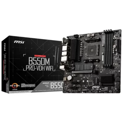 Мат.плата AM4 (B550) MSI B550M PRO-VDH WIFI, B550, 4xDDR4, Int.Video(CPU), 4xSATA3, 2xM.2, 1xPCI-E 16x 4.0, 2xPCI-E 1x 3.0, ALC892, RTL8111HN, WiFi ac, Bluetooth, 7xUSB3.2/6xUSB2.0, VGA/HDMI/DP, MicroATX
