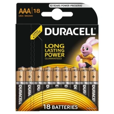 Батарейка AAA (LR03), лужна, Duracell Duralock Basic, 18 шт, 1.5V, (MN2400 18BL)