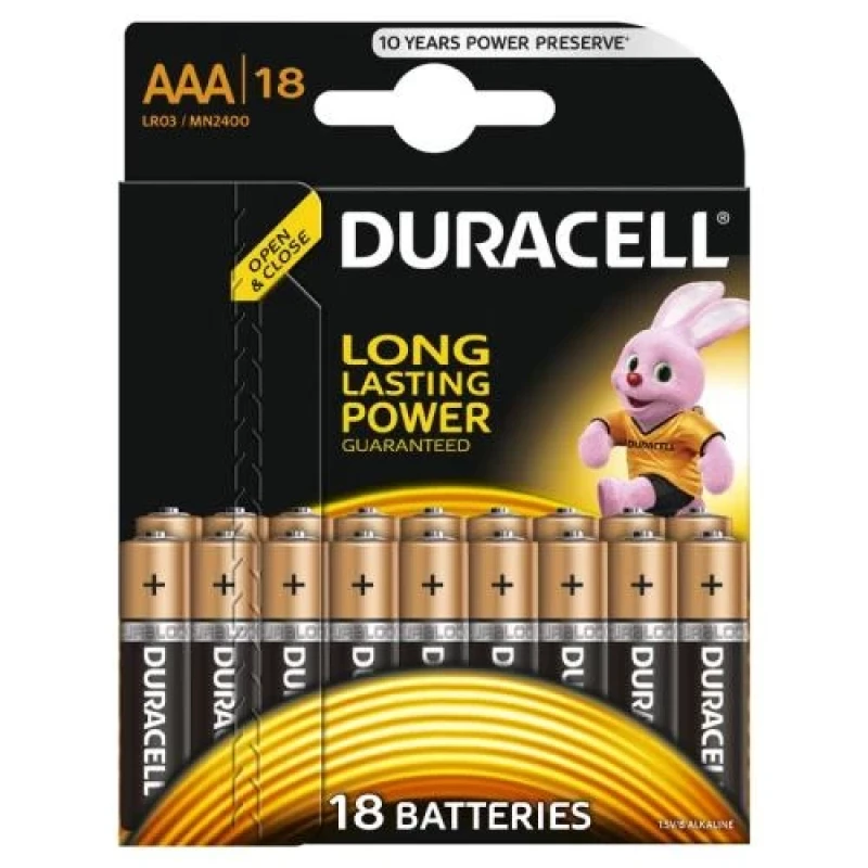 Батарейка AAA (LR03), лужна, Duracell Duralock Basic, 18 шт, 1.5V, (MN2400 18BL)