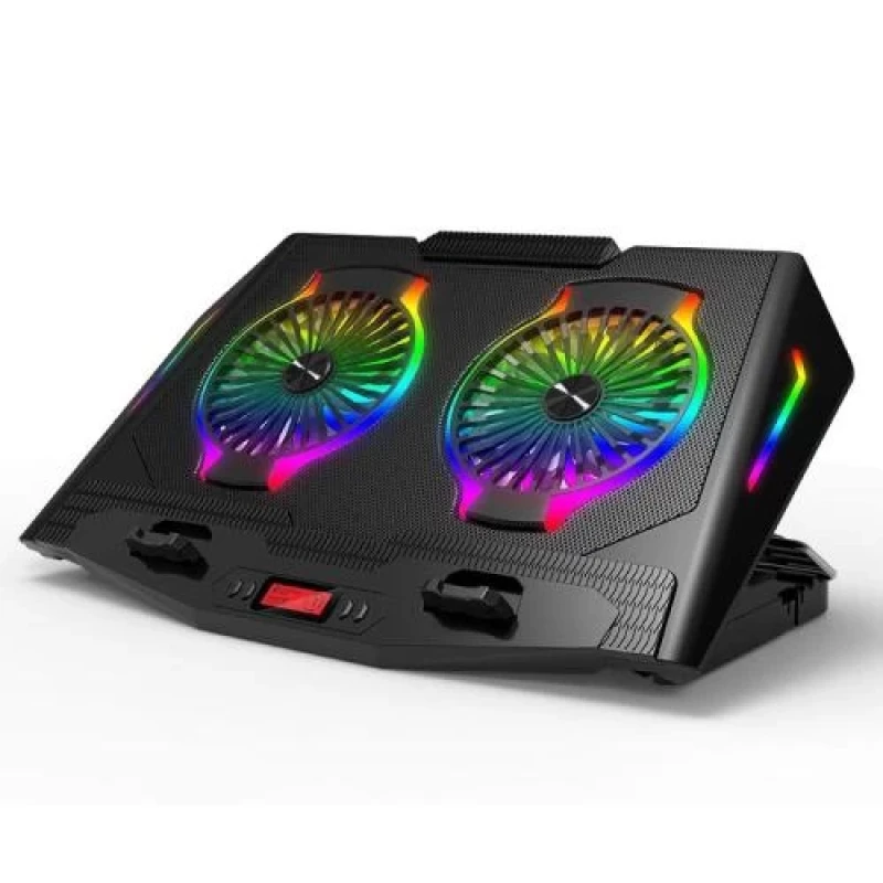 Підставка для ноутбука до 17.3" 2E GAMING CPG-006, Black, 2x14 см вентилятори, RGB-підсвічування (7 режимів), 2xUSB Hub, алюмінієва сітка, 5-ступінчасте регулювання висоти, сенсорне регулювання вентиляторів, 480х290х5 CPG-006)