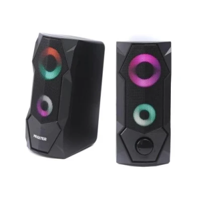 Колонки 2.0 Maxxter CSP-U002RGB Black, 2 x 3 Вт, пластиковий корпус, живлення від USB, RGB підсвічування, керування спереду